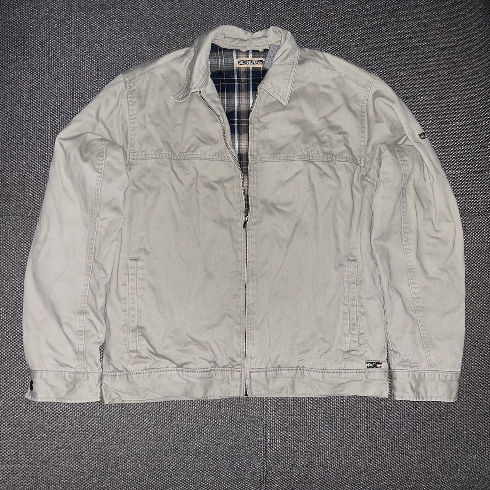 Vintage Y2K Quiksilver Ivory Plaid Lined Full Zip Bomber Jacket Mens Small Rare